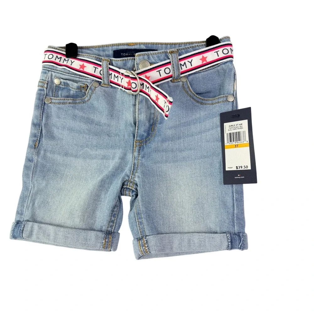Tommy Hilfiger Girls 3T Sullivan Wash Denim Shorts‎ with Logo Belt TGMDC03V